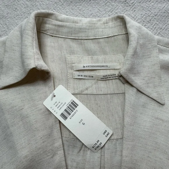 NEW Anthropologie Twist Knot Front Vneck Linen Midi Dress 6 Neutral Minimalist - Picture 7 of 9